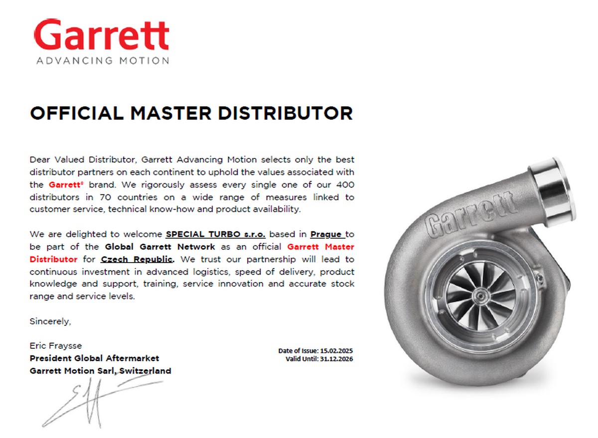 Certifikát Garrett Official Master Distributor pro Českou republiku